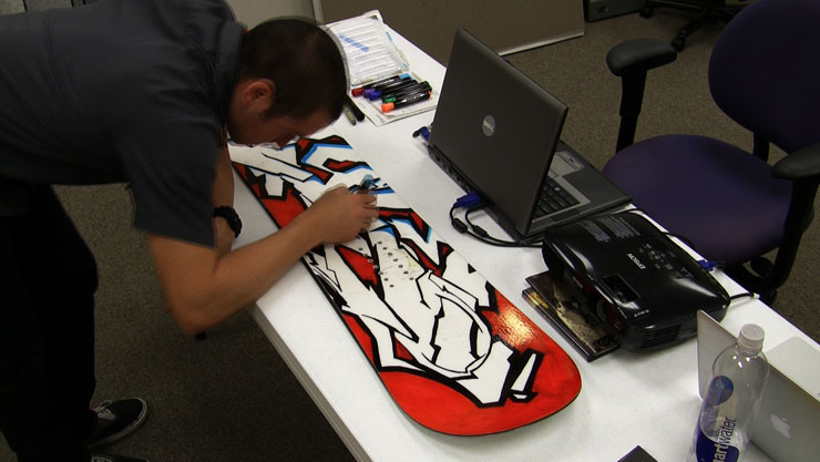 Using permanent markers on a Blank Snowboard