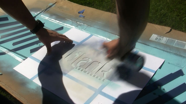 Apply a stencil to the Blank Snowboard